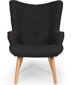 Fauteuil scandinave + pouf Lylou Tissu Noir