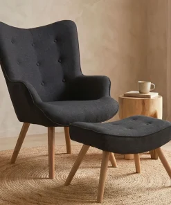 Fauteuil scandinave + pouf Lylou Tissu Noir