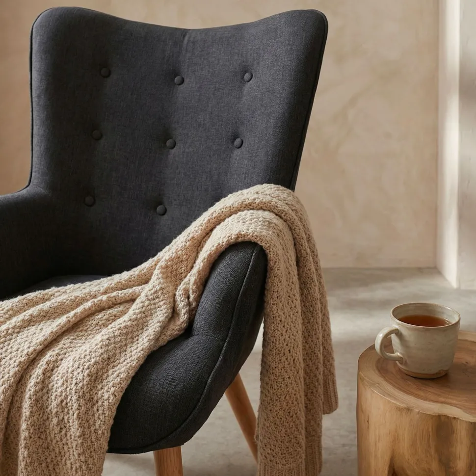 Fauteuil scandinave + pouf Lylou Tissu Noir