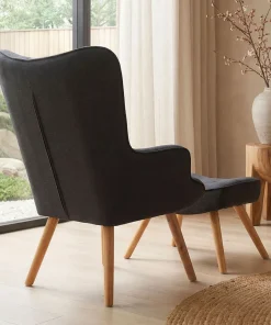 Fauteuil scandinave + pouf Lylou Tissu Noir
