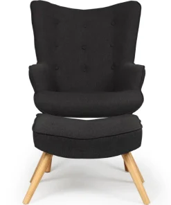 Fauteuil scandinave + pouf Lylou Tissu Noir