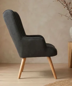 Fauteuil scandinave + pouf Lylou Tissu Noir
