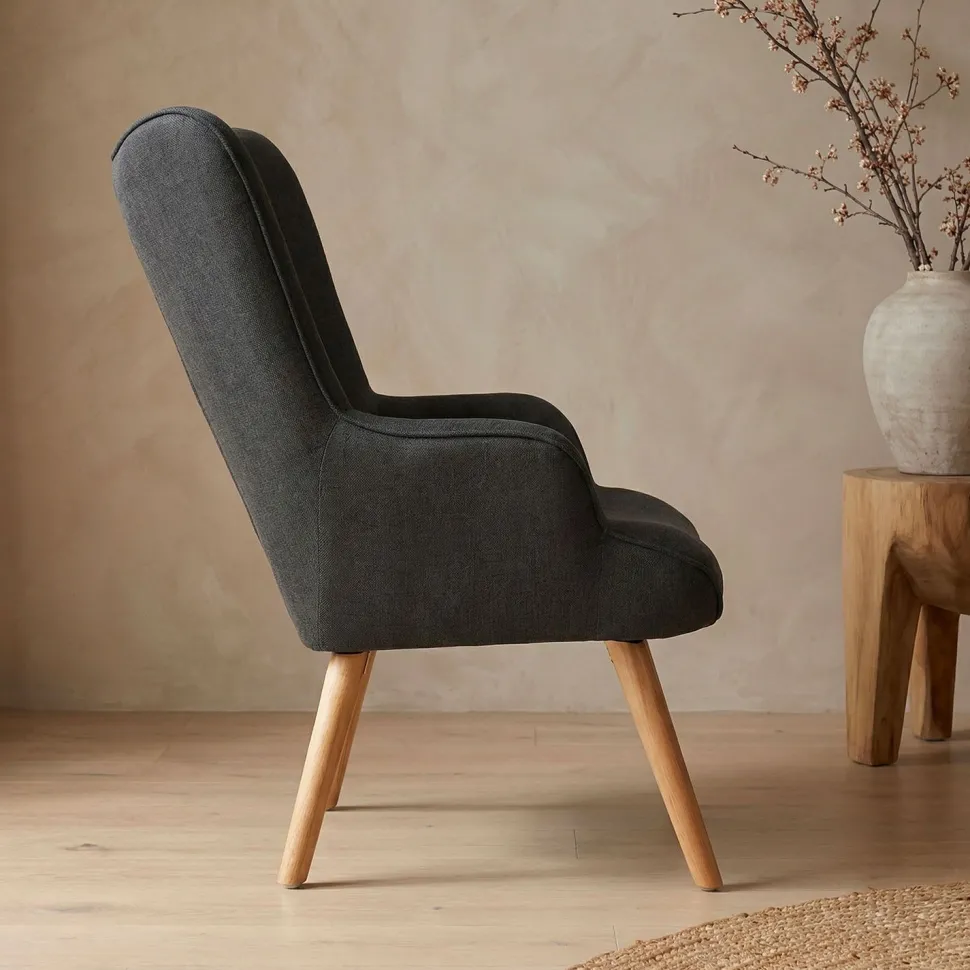 Fauteuil scandinave + pouf Lylou Tissu Noir