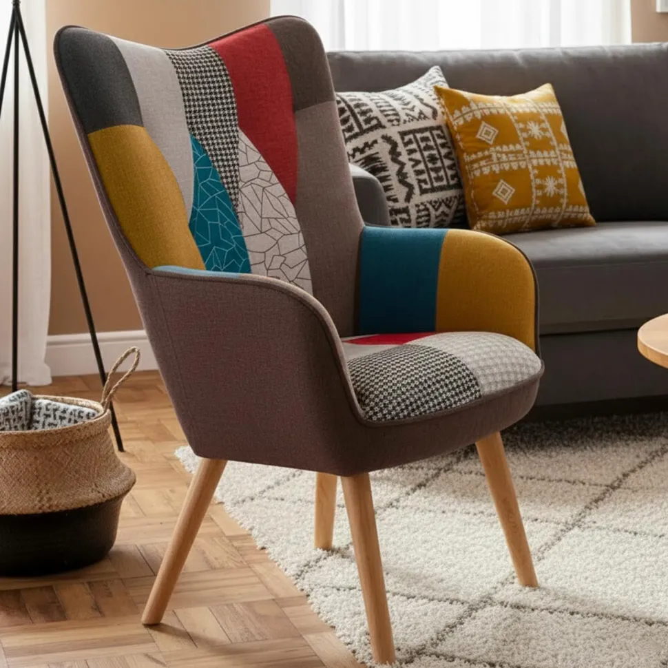 Fauteuil scandinave Klarys Tissu Patchwork