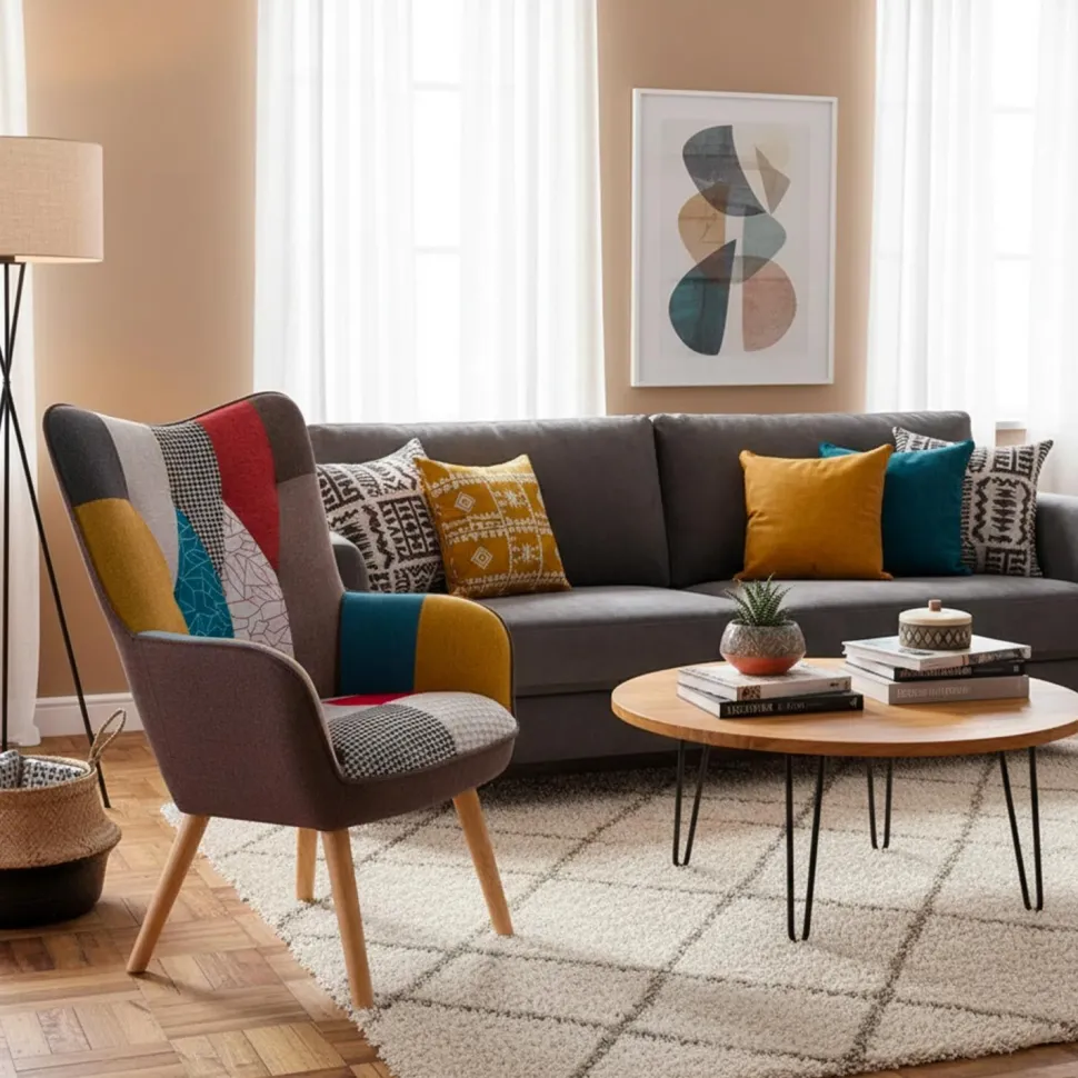 Fauteuil scandinave Klarys Tissu Patchwork