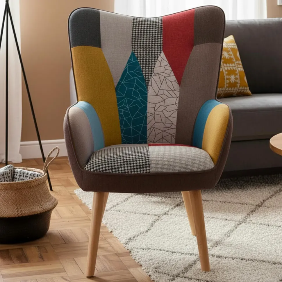 Fauteuil scandinave Klarys Tissu Patchwork