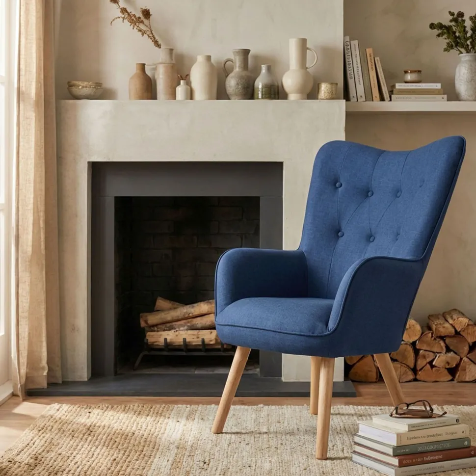 Fauteuil scandinave Klarys Tissu Bleu