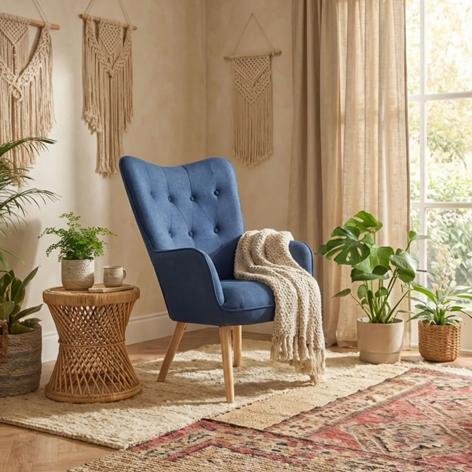 Fauteuil scandinave Klarys Tissu Bleu