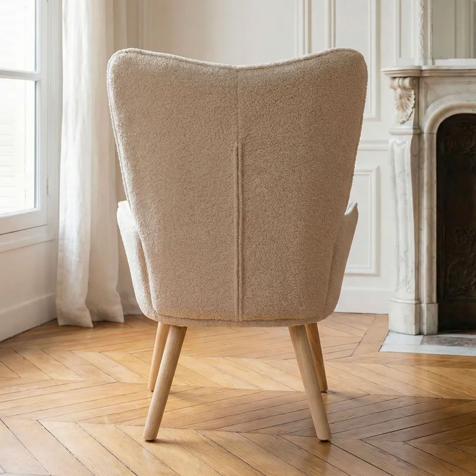 Fauteuil scandinave Klarys Tissu bouclette lainée Crème