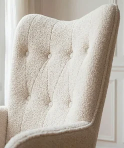 Fauteuil scandinave Klarys Tissu bouclette lainée Crème