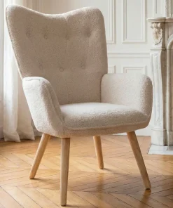 Fauteuil scandinave Klarys Tissu bouclette lainée Crème