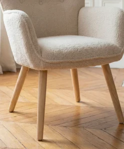 Fauteuil scandinave Klarys Tissu bouclette lainée Crème