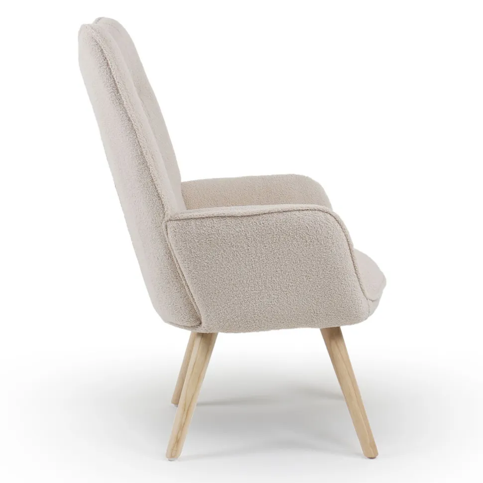 Fauteuil scandinave Klarys Tissu bouclette lainée Crème