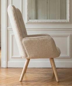 Fauteuil scandinave Klarys Tissu bouclette lainée Crème