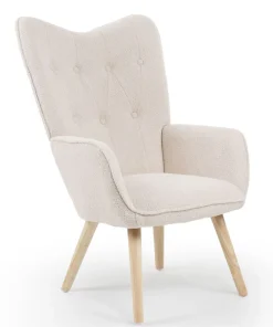 Fauteuil scandinave Klarys Tissu bouclette lainée Crème