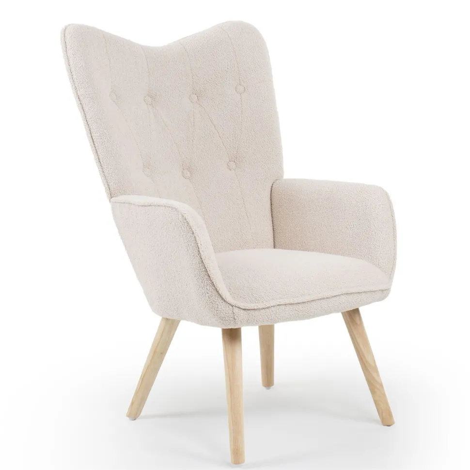 Fauteuil scandinave Klarys Tissu bouclette lainée Crème