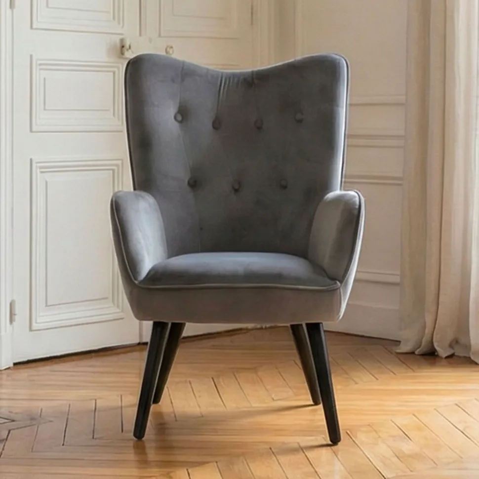 Fauteuil scandinave Klarys Velours Gris
