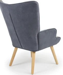 Fauteuil scandinave Lyliane Effet patchwork Velours Gris et Bleu