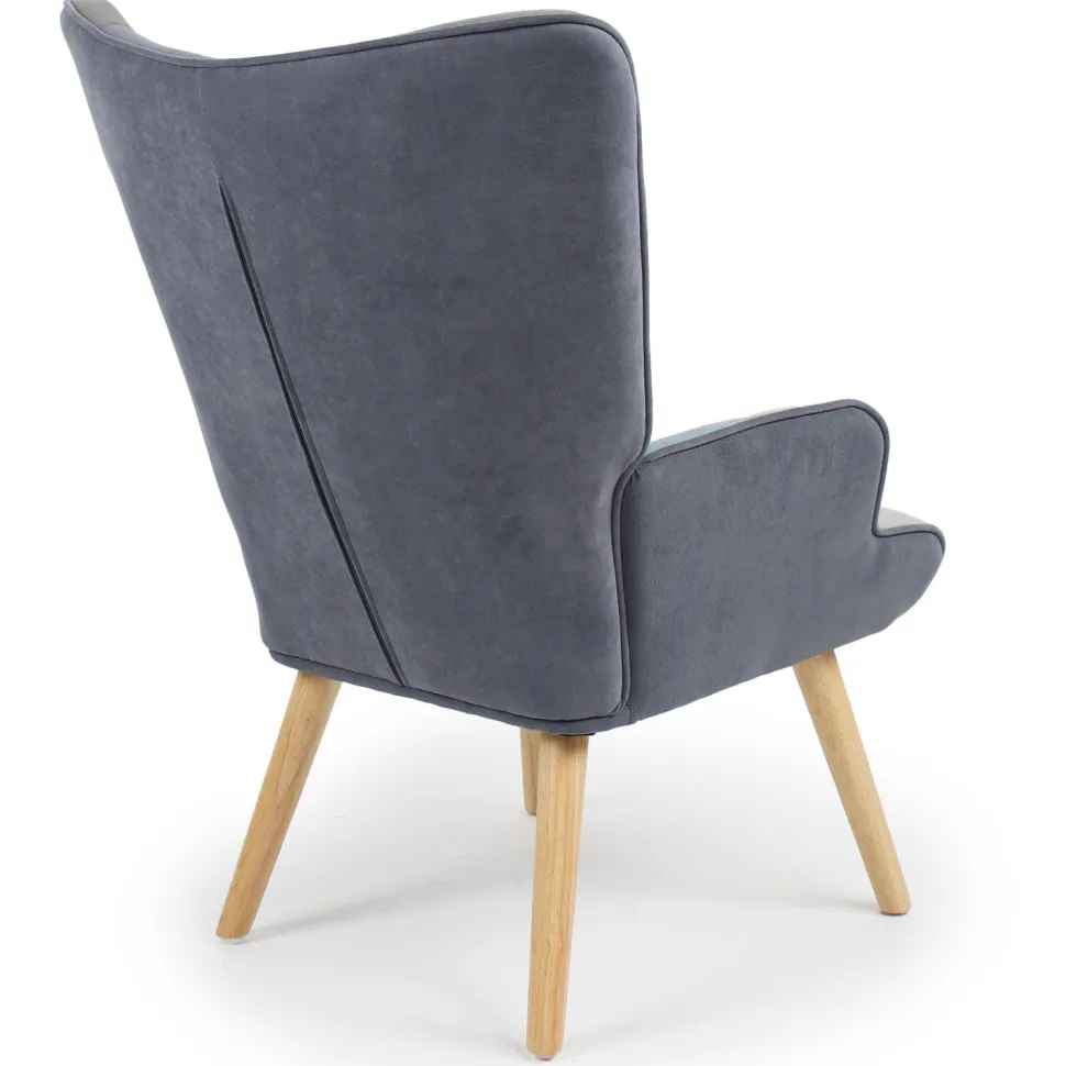 Fauteuil scandinave Lyliane Effet patchwork Velours Gris et Bleu