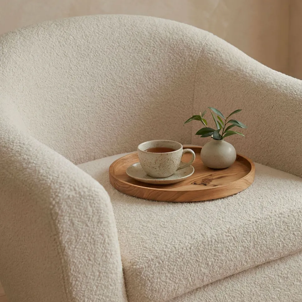 Fauteuil scandinave Savoy Tissu bouclette lainée Crème