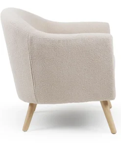 Fauteuil scandinave Savoy Tissu bouclette lainée Crème