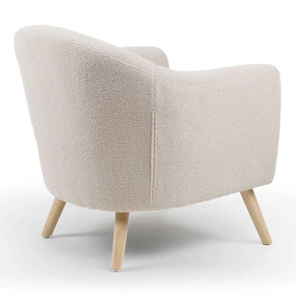 Fauteuil scandinave Savoy Tissu bouclette lainée Crème