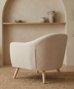 Fauteuil scandinave Savoy Tissu bouclette lainée Crème