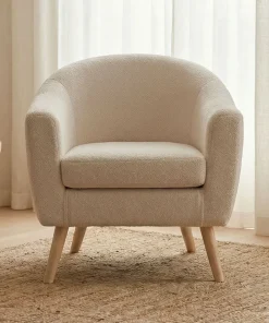 Fauteuil scandinave Savoy Tissu bouclette lainée Crème