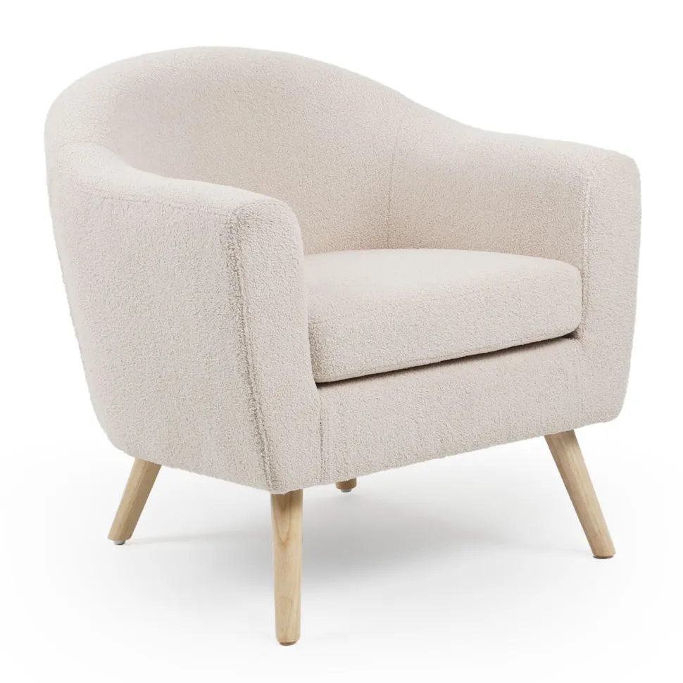 Fauteuil scandinave Savoy Tissu bouclette lainée Crème