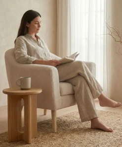 Fauteuil scandinave Savoy Tissu bouclette lainée Crème