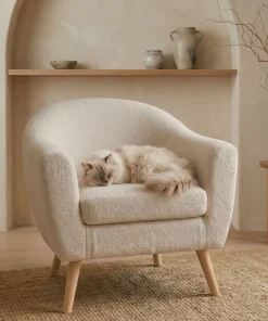 Fauteuil scandinave Savoy Tissu bouclette lainée Crème