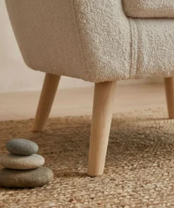 Fauteuil scandinave Savoy Tissu bouclette lainée Crème