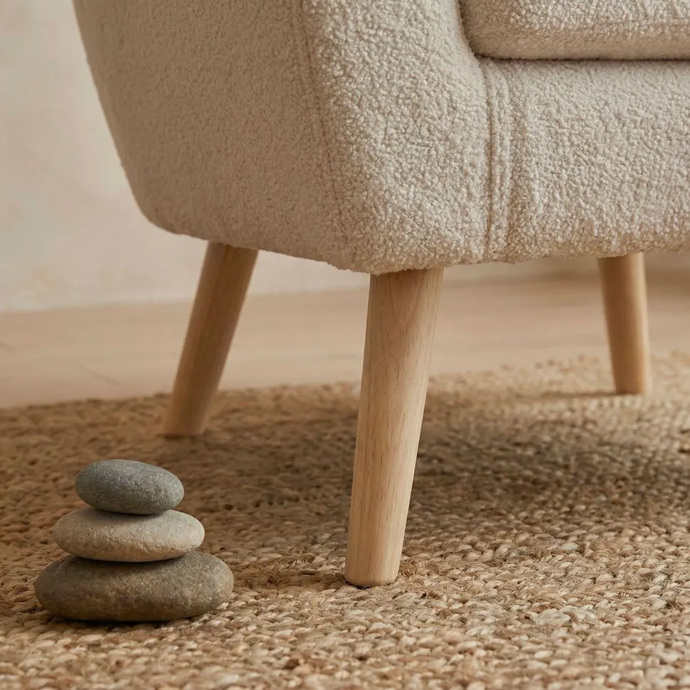 Fauteuil scandinave Savoy Tissu bouclette lainée Crème