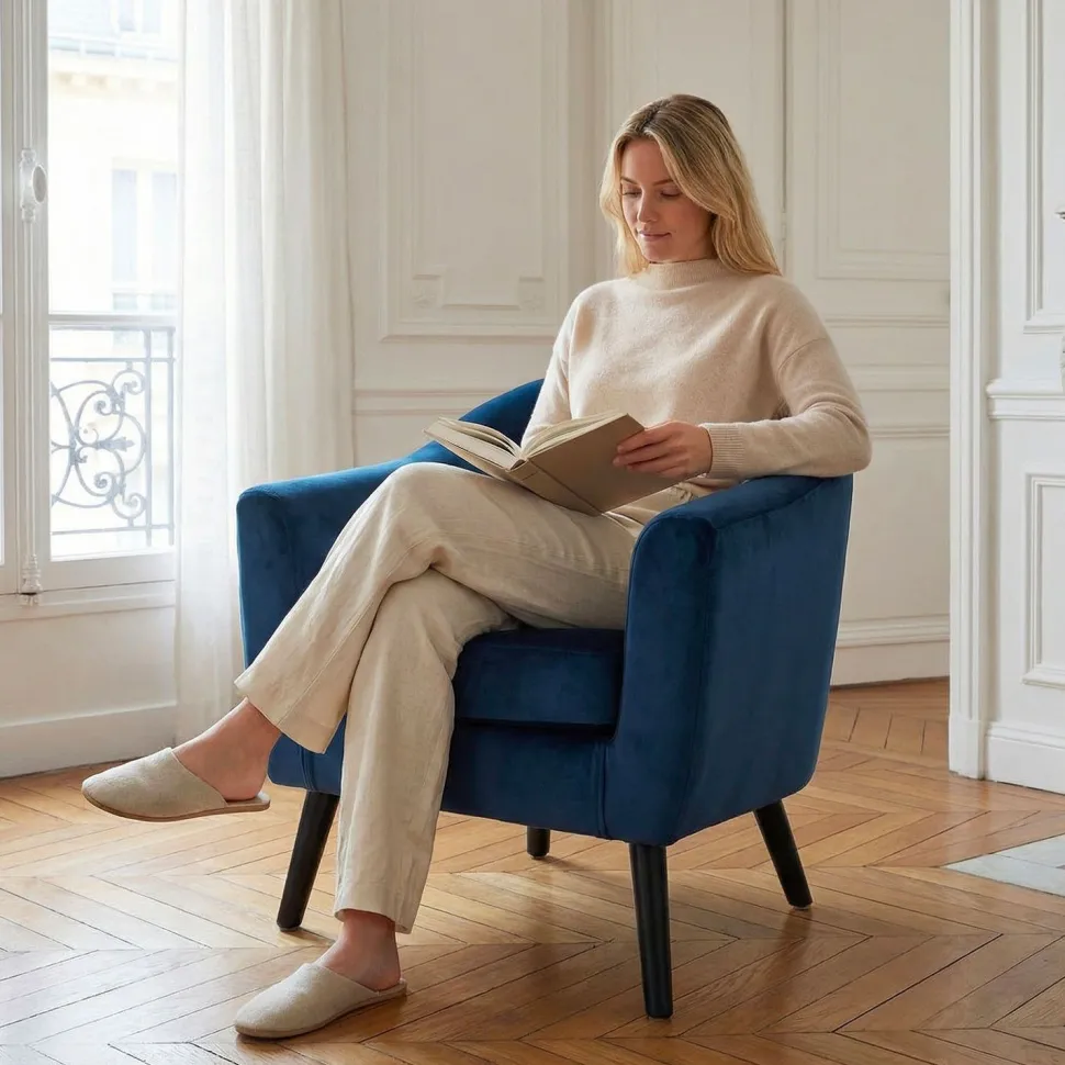 Fauteuil scandinave Savoy Velours Bleu