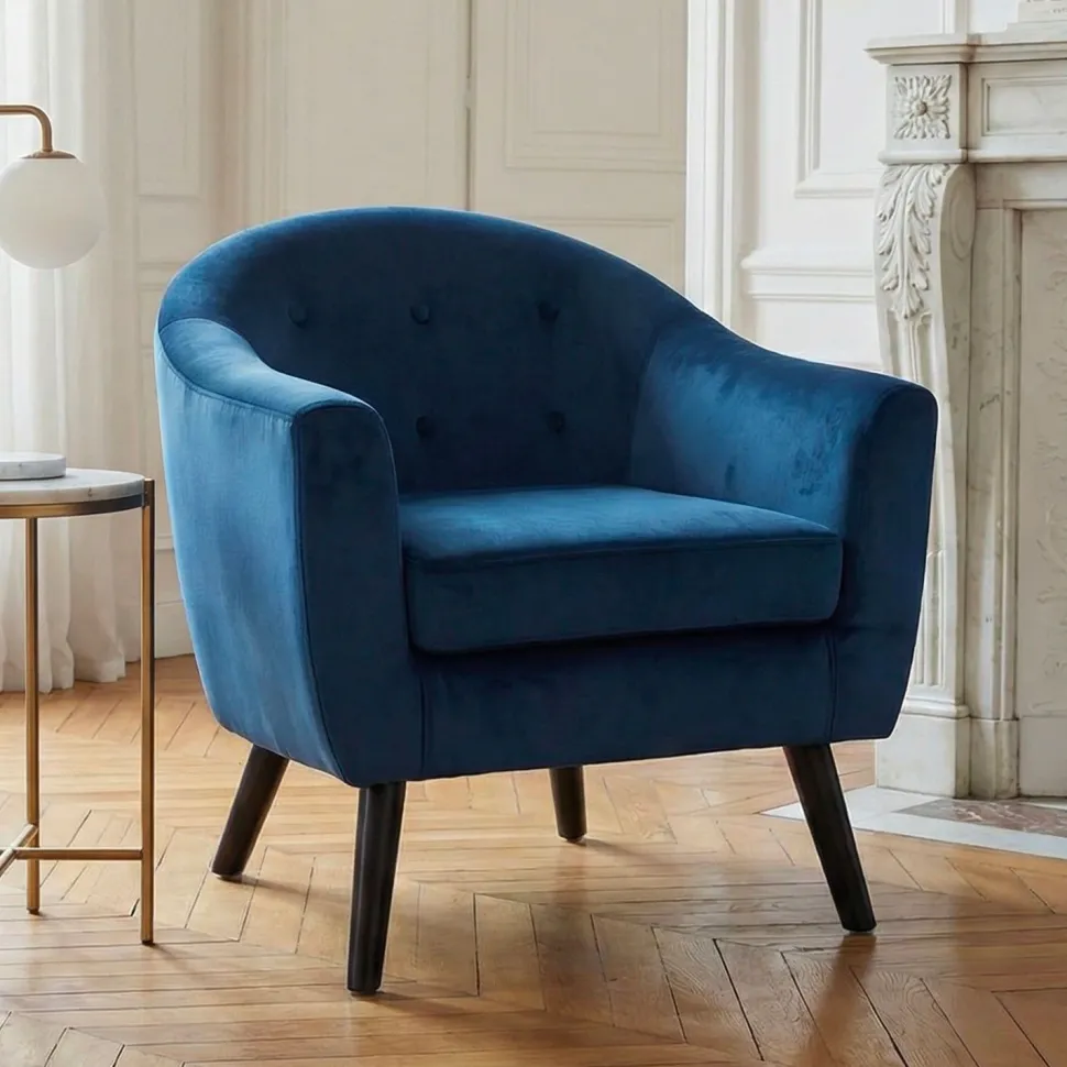 Fauteuil scandinave Savoy Velours Bleu