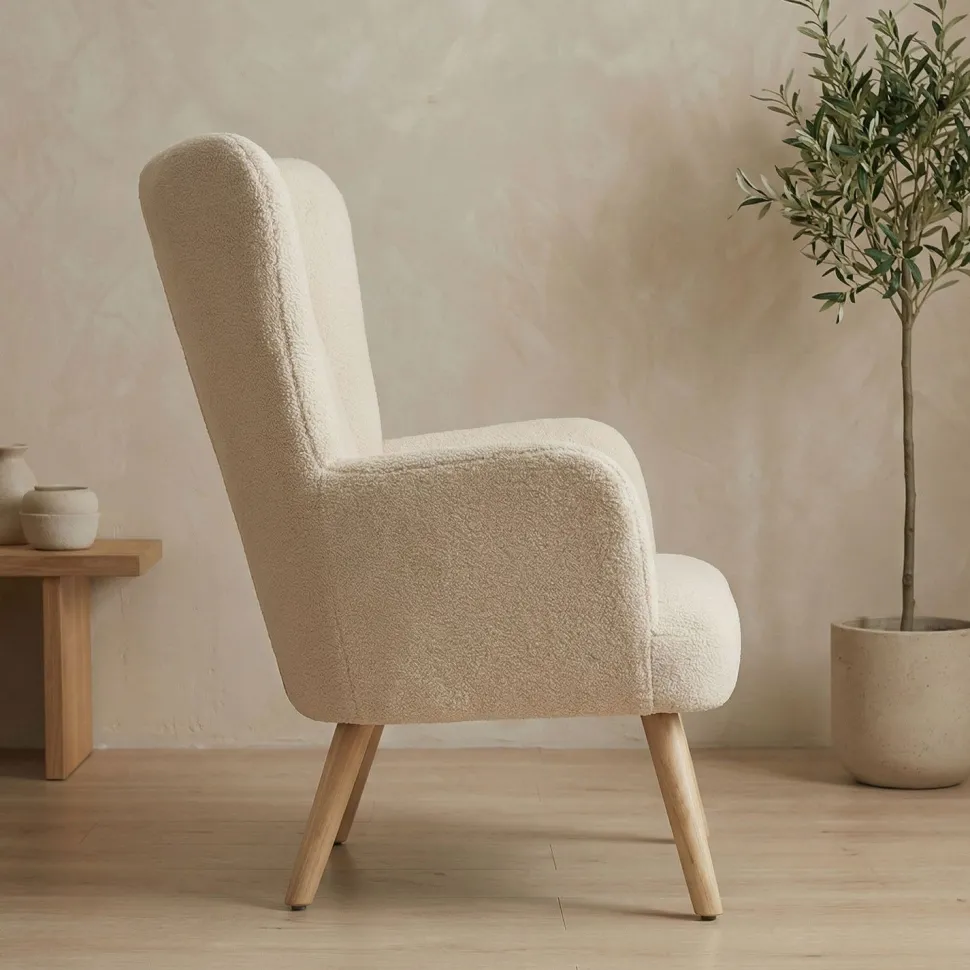 Fauteuil scandinave Vidal Tissu Bouclette Beige