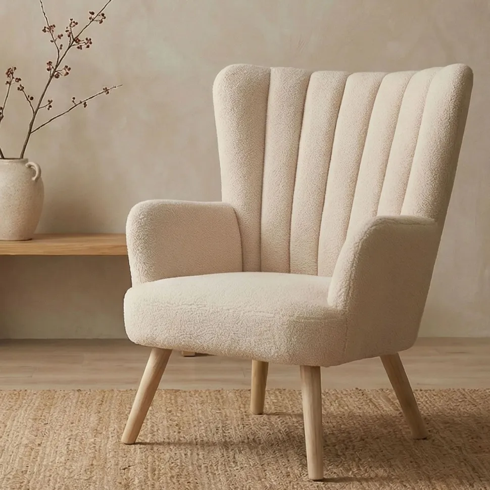 Fauteuil scandinave Vidal Tissu Bouclette Beige