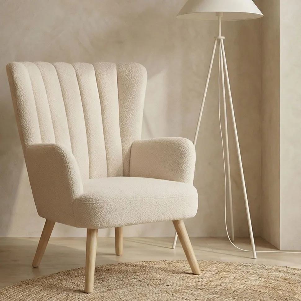 Fauteuil scandinave Vidal Tissu Bouclette Beige