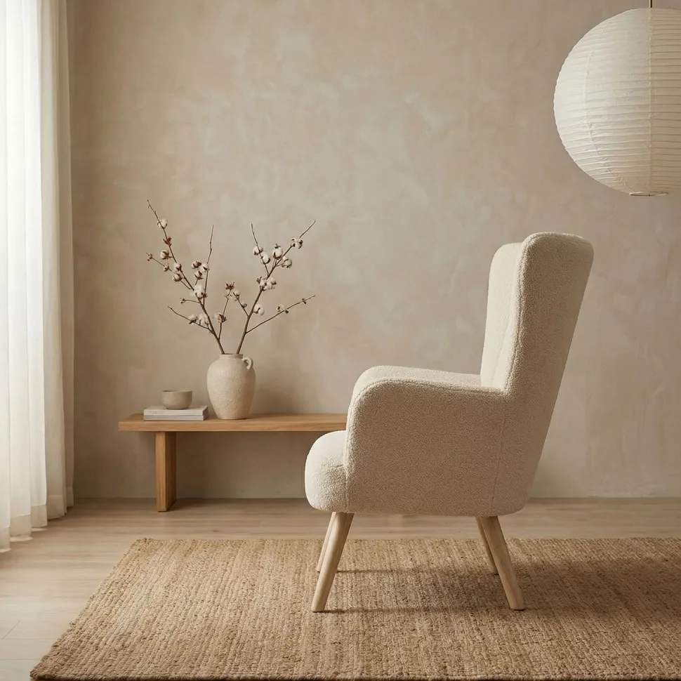 Fauteuil scandinave Vidal Tissu Bouclette Beige
