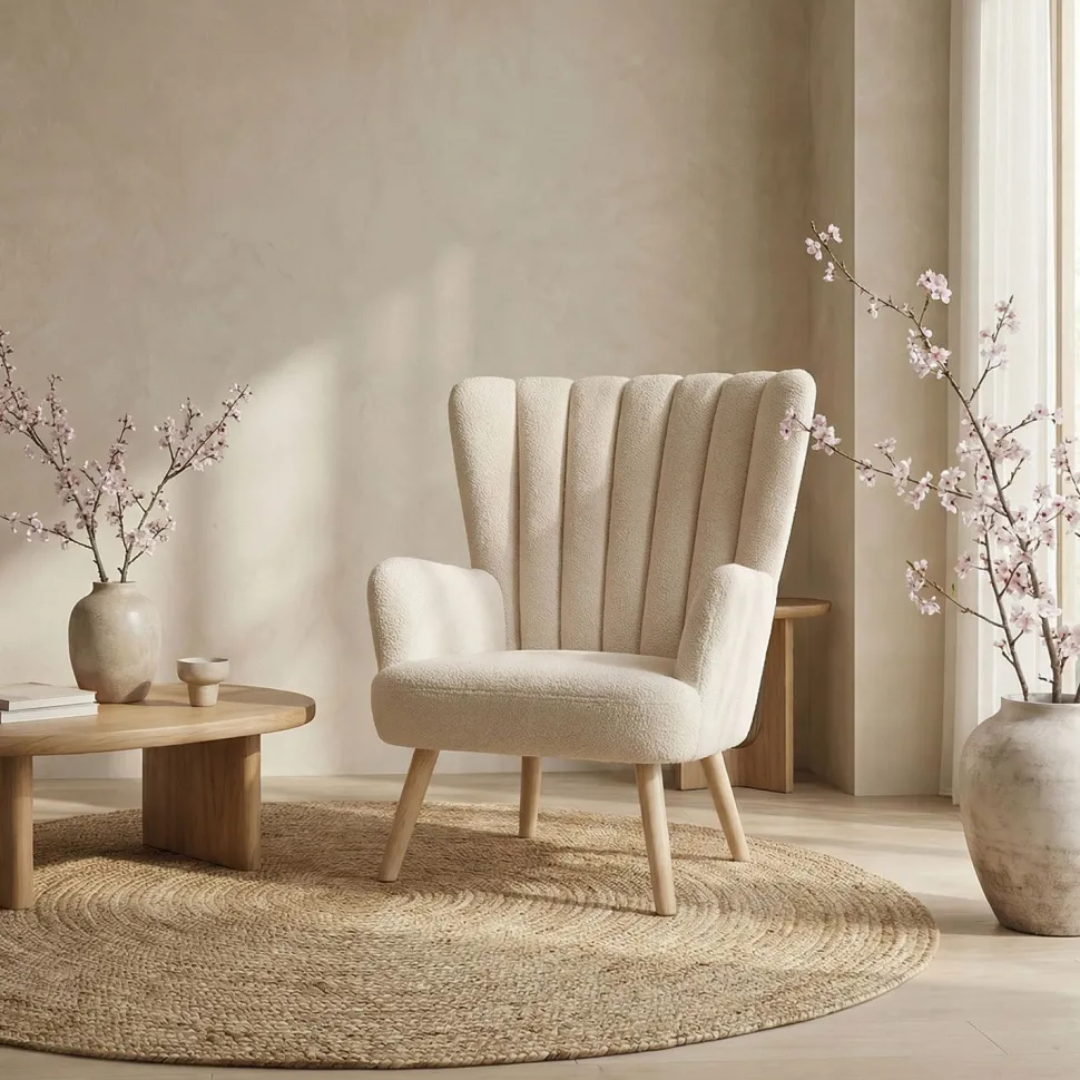 Fauteuil scandinave Vidal Tissu Bouclette Beige