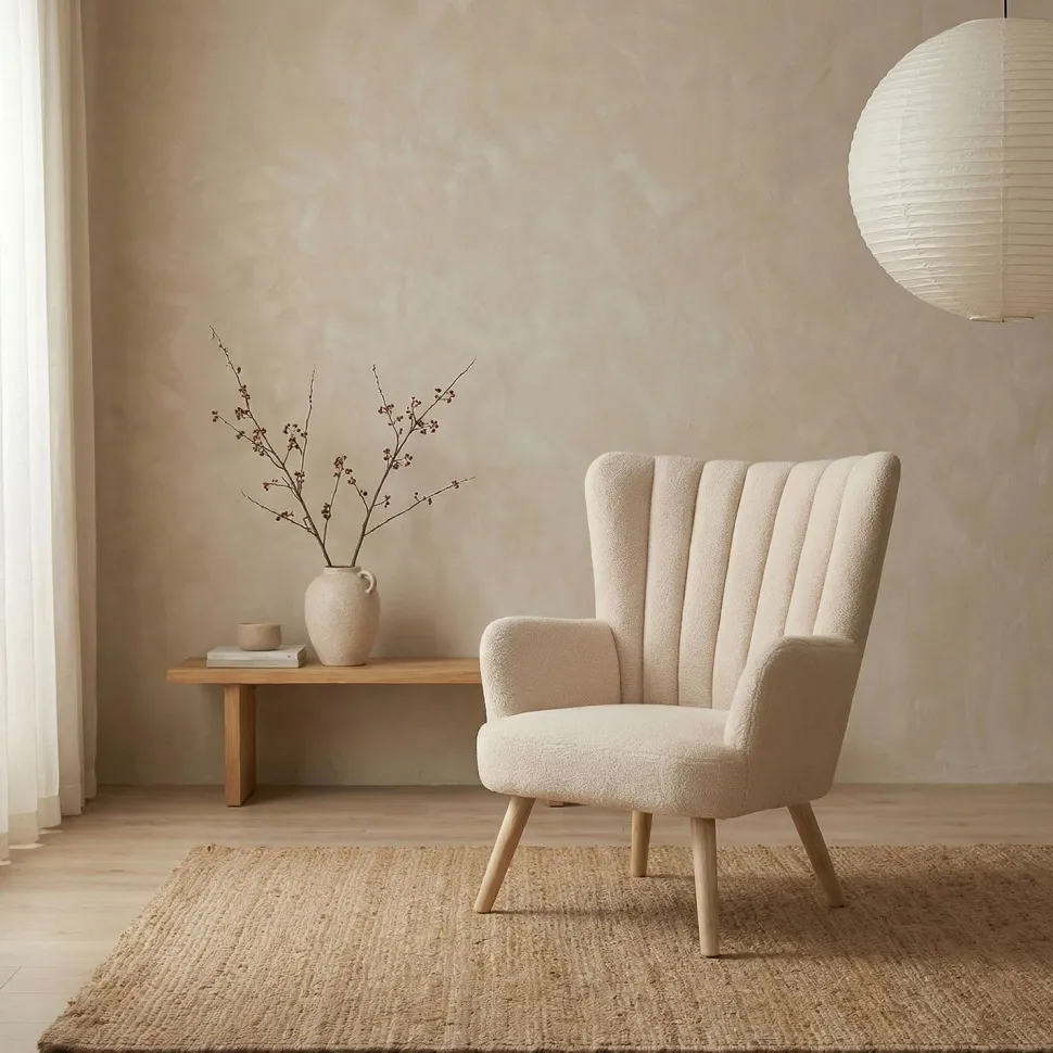 Fauteuil scandinave Vidal Tissu Bouclette Beige