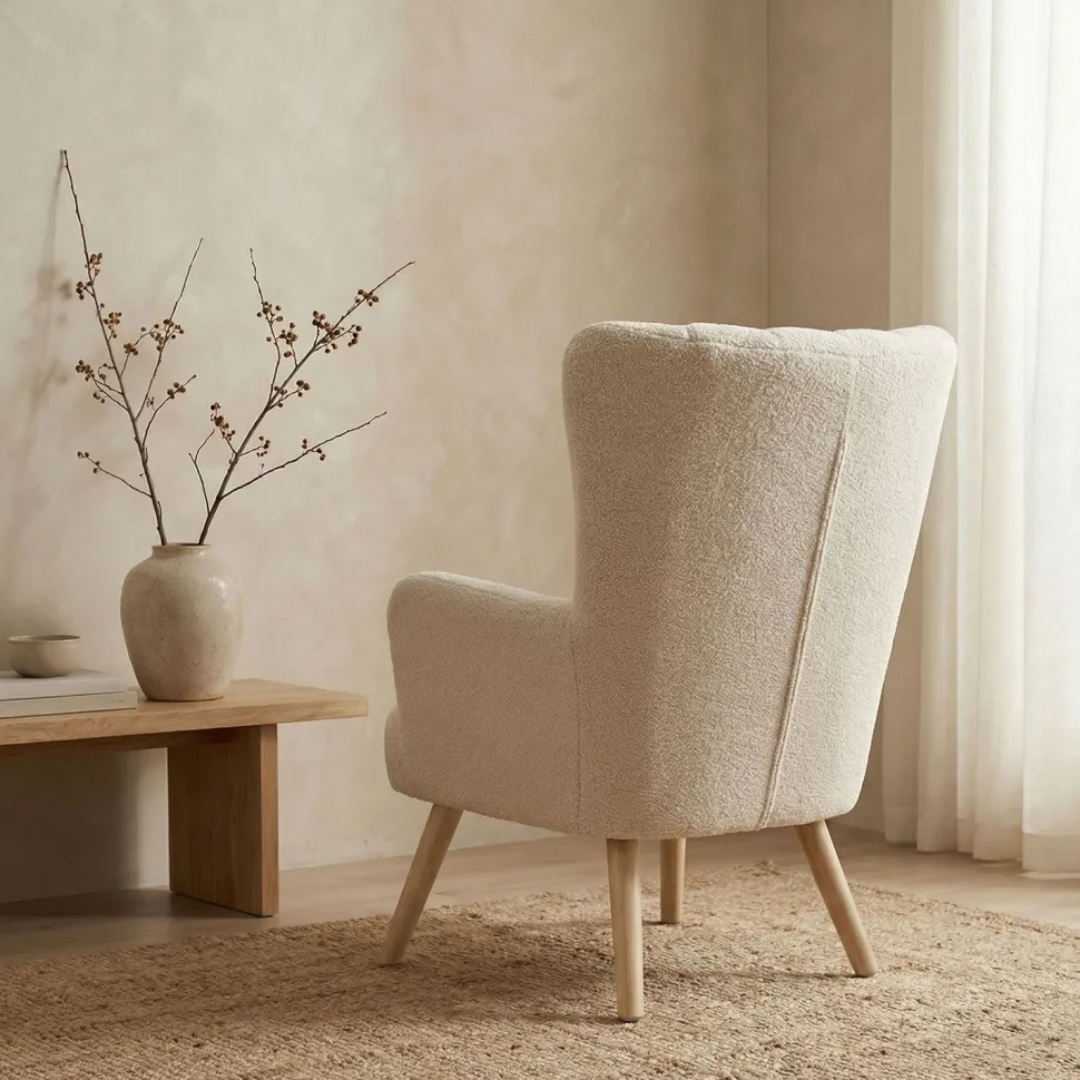 Fauteuil scandinave Vidal Tissu Bouclette Beige