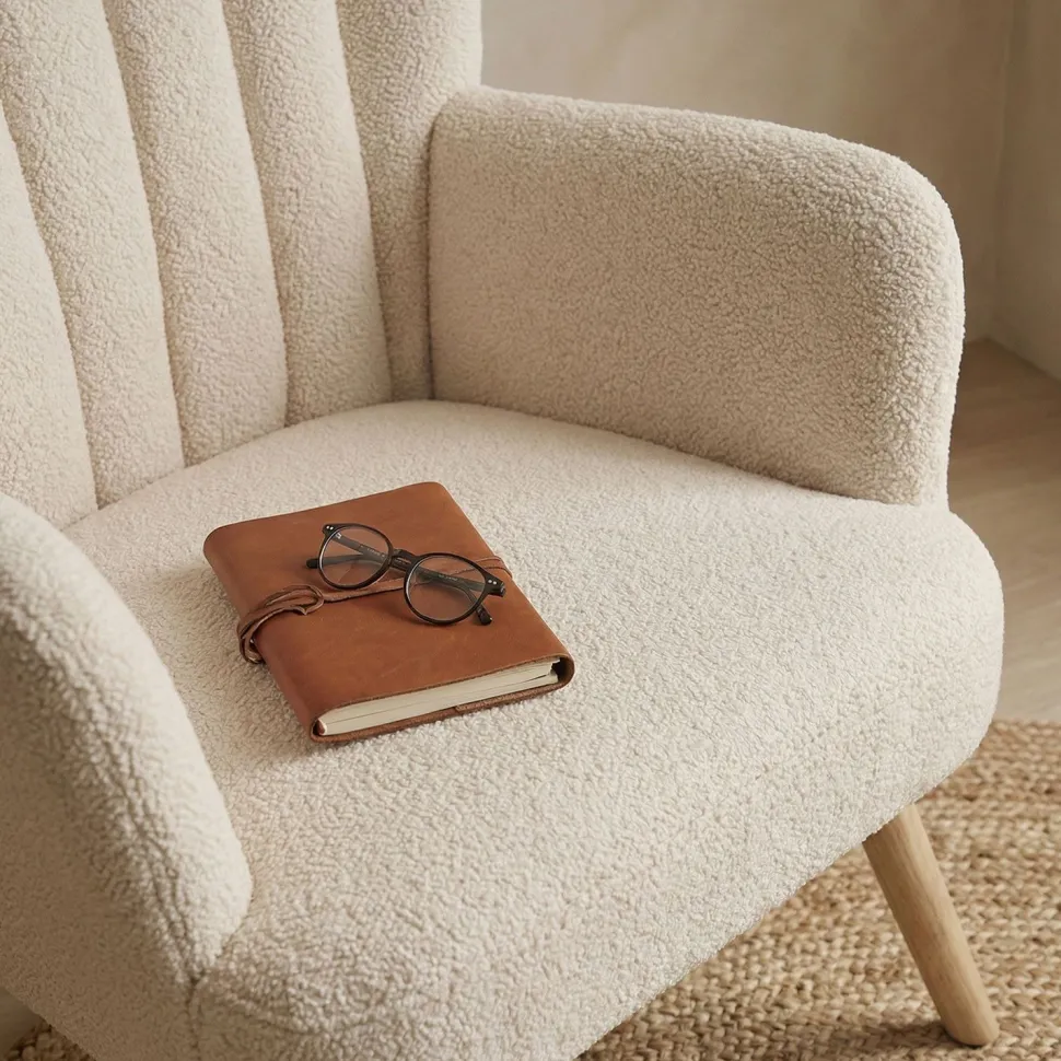 Fauteuil scandinave Vidal Tissu Bouclette Beige