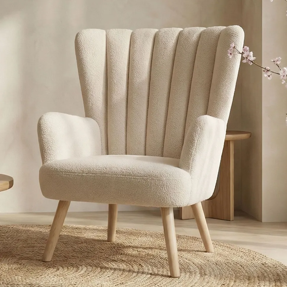 Fauteuil scandinave Vidal Tissu Bouclette Beige