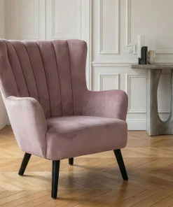 Fauteuil scandinave Vidal en Velours Rose
