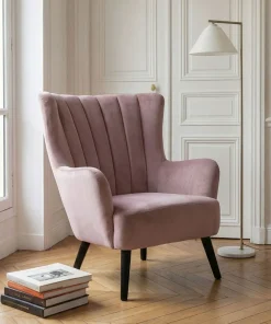 Fauteuil scandinave Vidal en Velours Rose