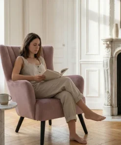 Fauteuil scandinave Vidal en Velours Rose