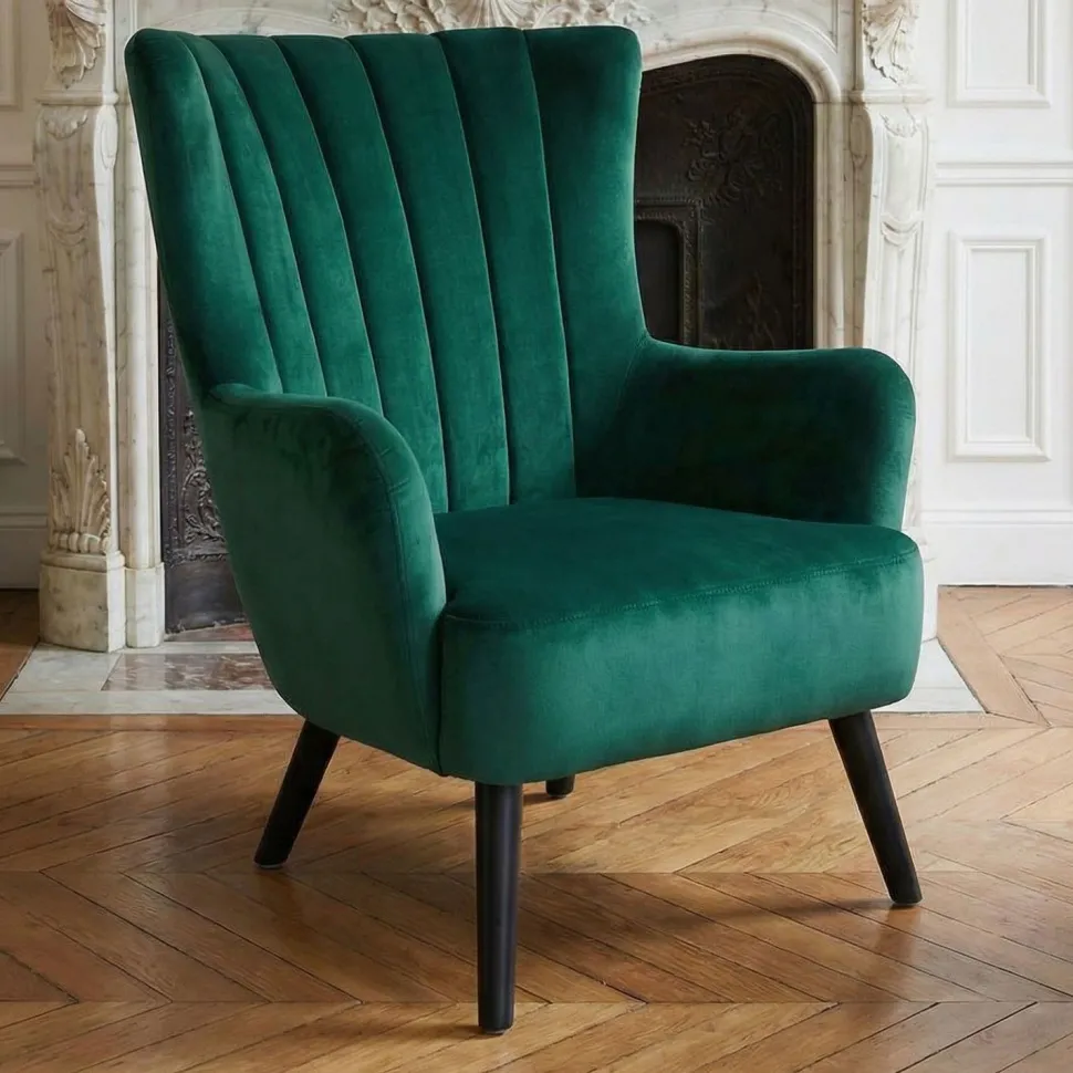 Fauteuil scandinave Vidal en Velours Vert