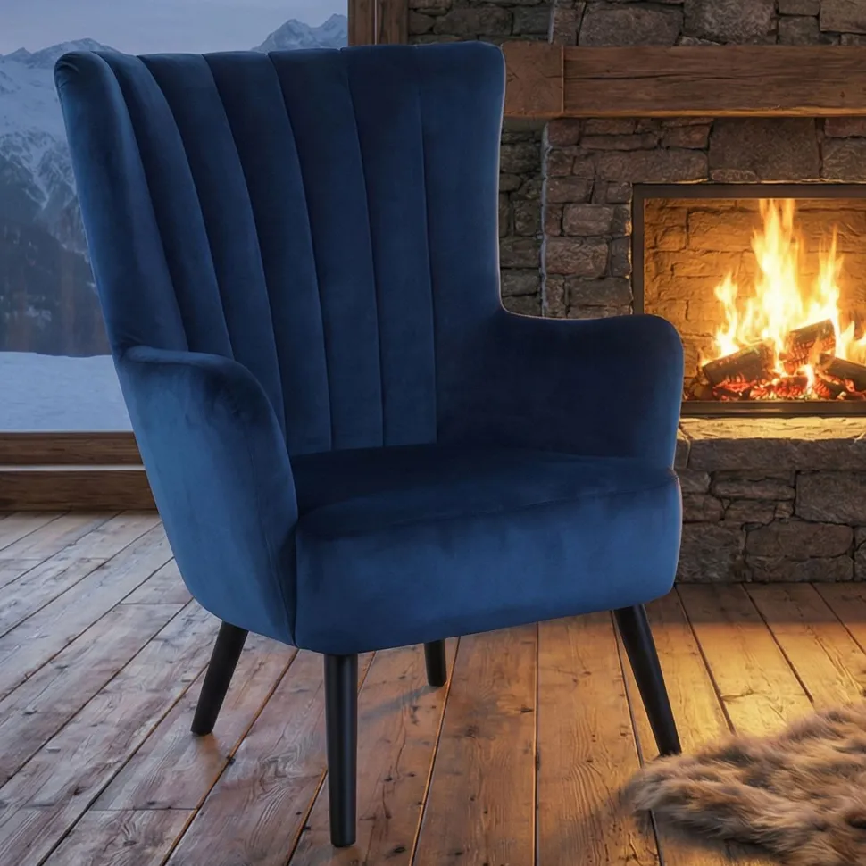 Fauteuil scandinave Vidal en Velours Bleu