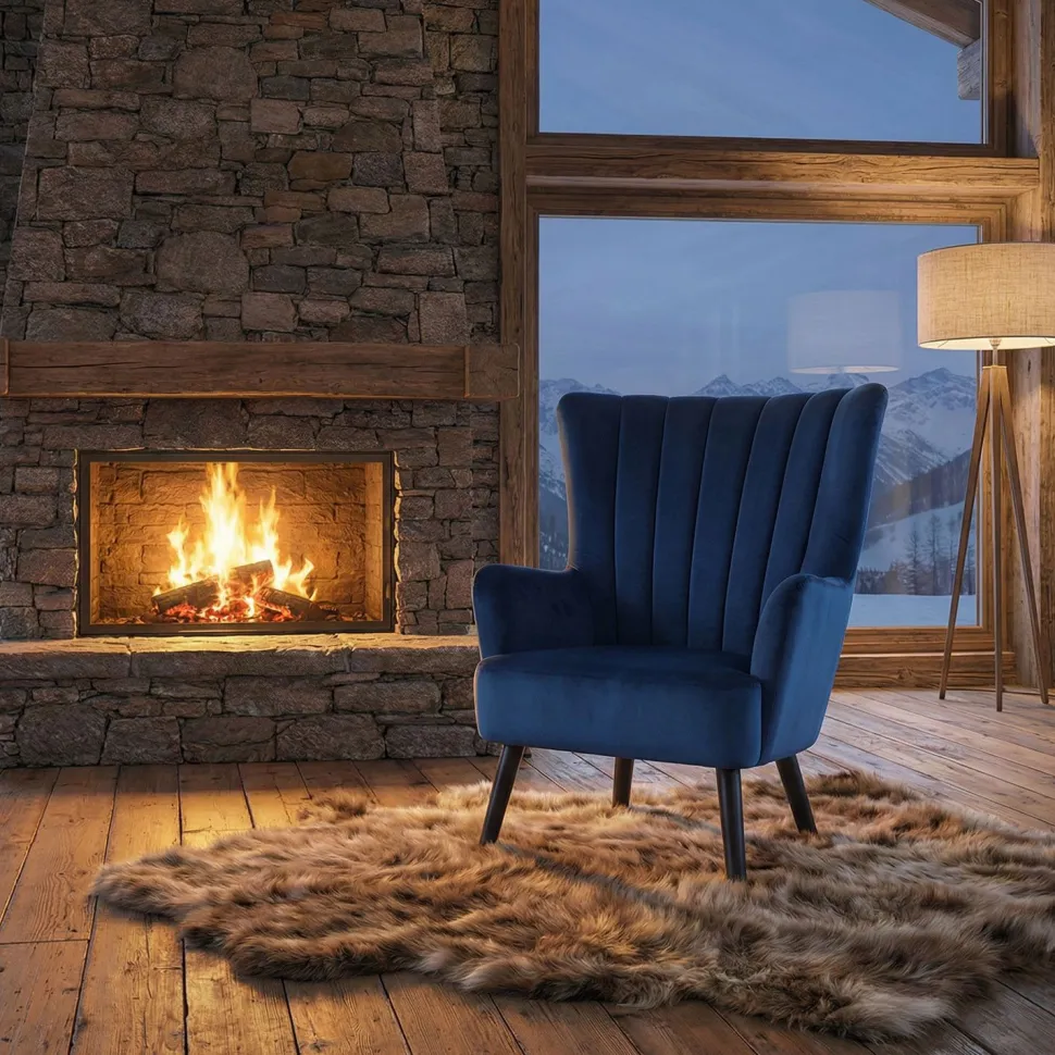Fauteuil scandinave Vidal en Velours Bleu